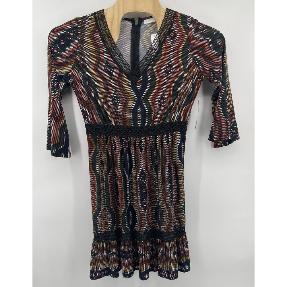 New York & Company Dress Sm Multicolor Geometric Crochet Lace Boho Retro NWT